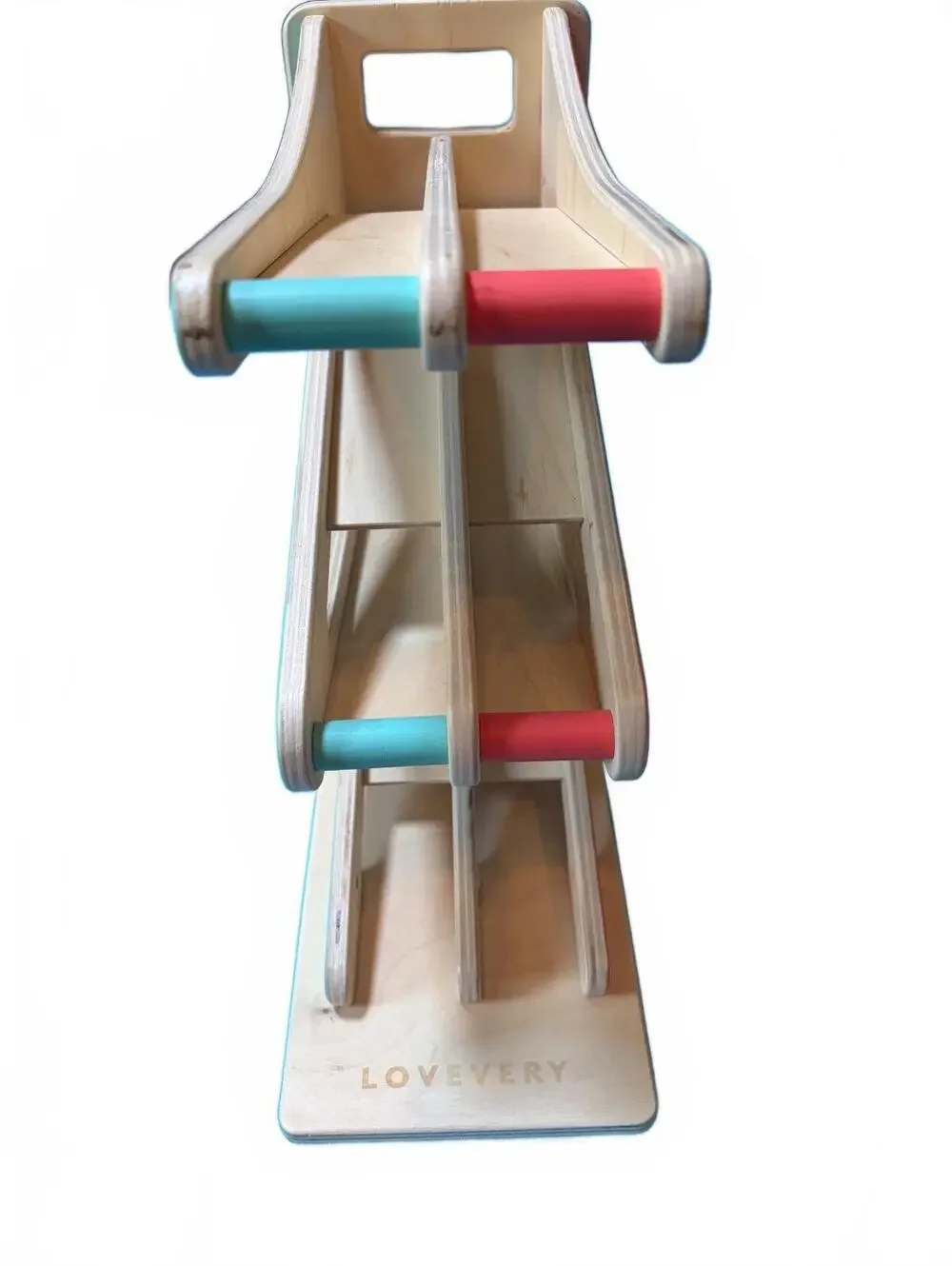 Lovevery Wooden Car Ramp Toy with Colorful Tracks